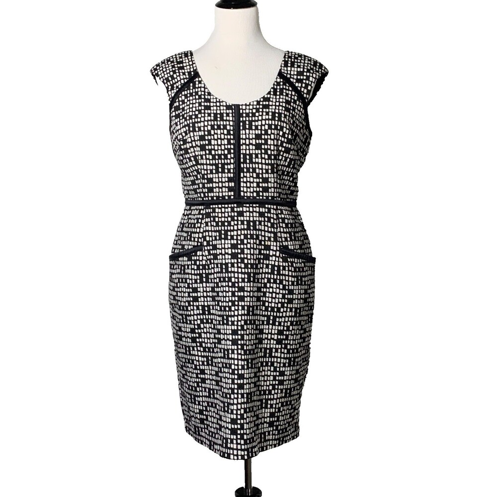 Adrianna Papell Dress Womens 8P Geometric Pixel Sleeveless Sheath Lined Career